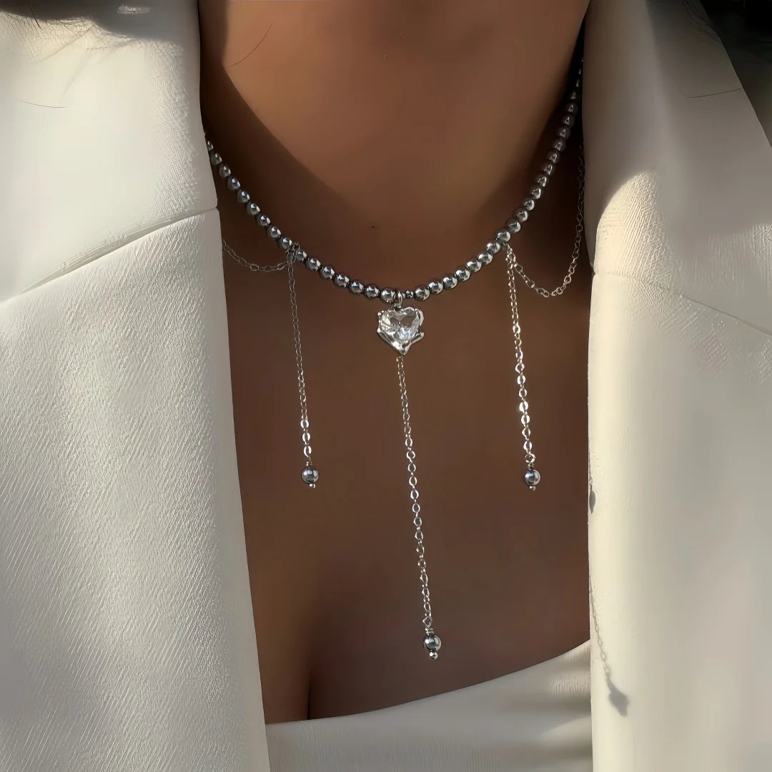 Transparent Crystal Zircon Heart Necklace Jewelry