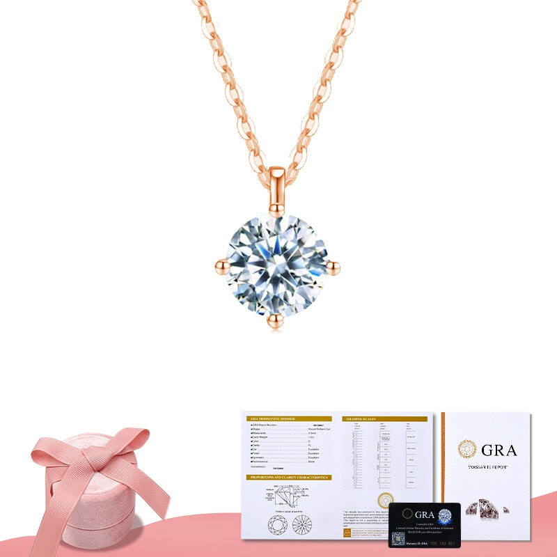 Stylever Luxury Certified Moissanite Diamond Classic Round Pendant Necklace for Women 925 Sterling Silver Chain Wedding Jewelry