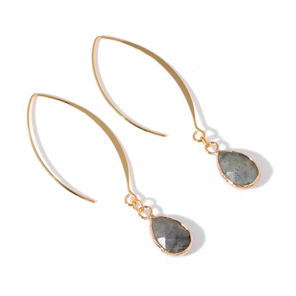 Natural Stone Teardrop Dangle Earrings, Amethyst Rose Quartz Elegant Party Jewelry