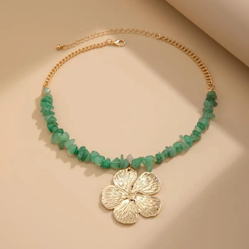 Boho Irregular Natural Stone Necklace For Women Exquisite Metal Flower Clavicle Chain Beach Party Jewelry Accessories Gift - Charlie Dolly