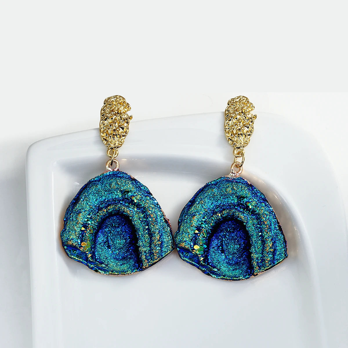 Volcanic Rock Abstract Drop Earrings, Starry Night Boho Jewelry