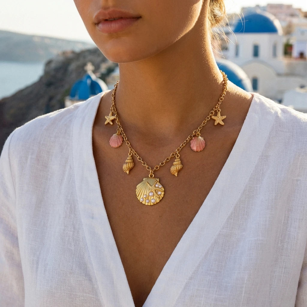 Starfish Shell Pearl Tassel Choker Necklace Jewelry