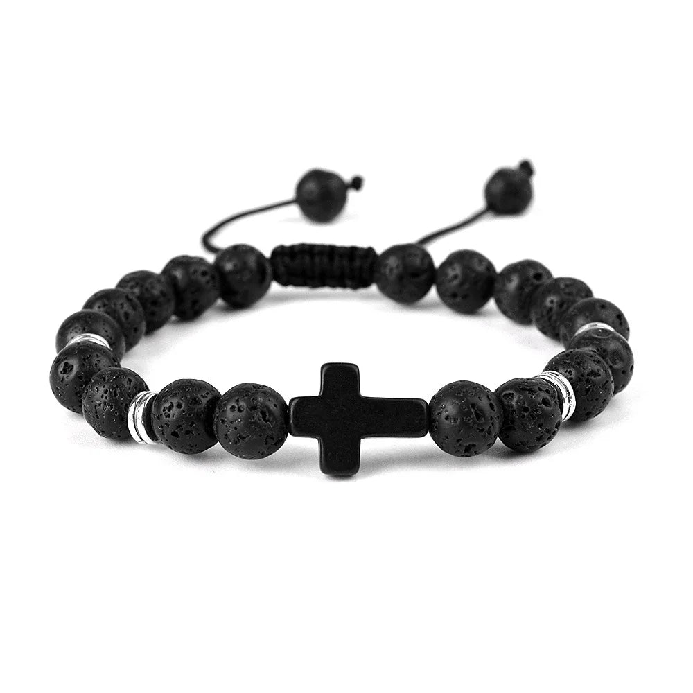 Tiger Eye Stone Beaded Bracelet, Handwoven Cross Knot Couple Set, Natural Gemstone Unisex Boho Chic Jewelry Gift for Men Women - Charlie Dolly