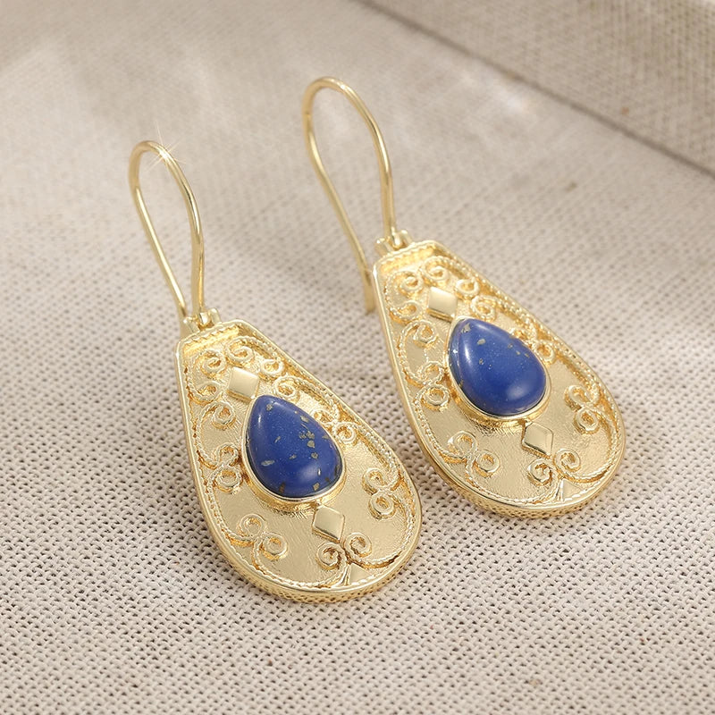 Court Style Vintage Synthetic Lapis Lazuli Waterdrop Dangle Earrings for Women Luxury Elegant Banquet Celebration Jewelry Crafts - Charlie Dolly