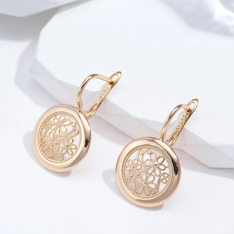 Rose Gold Glossy Flower Dangle Earrings Jewelry