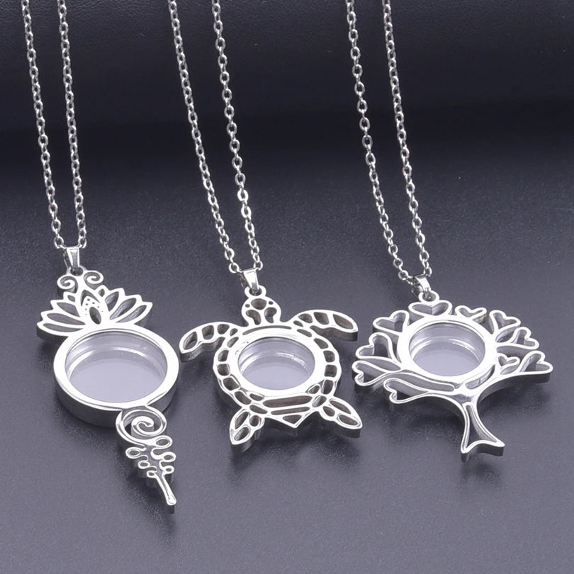 Retro Lotus Flower Photo Locket Pendant Necklace, Vintage Relicario Keepsake Talisman