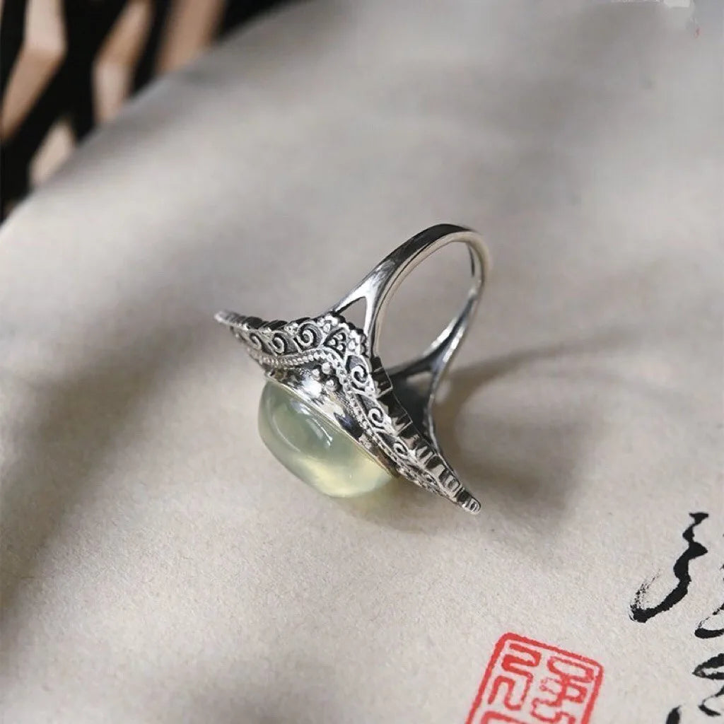 Natural Rose Quartz Oval Gemstone Ring - Vintage Boho Silver Plated Handmade Jewelry for Women Gift Party & Daily Wear - Charlie Dolly