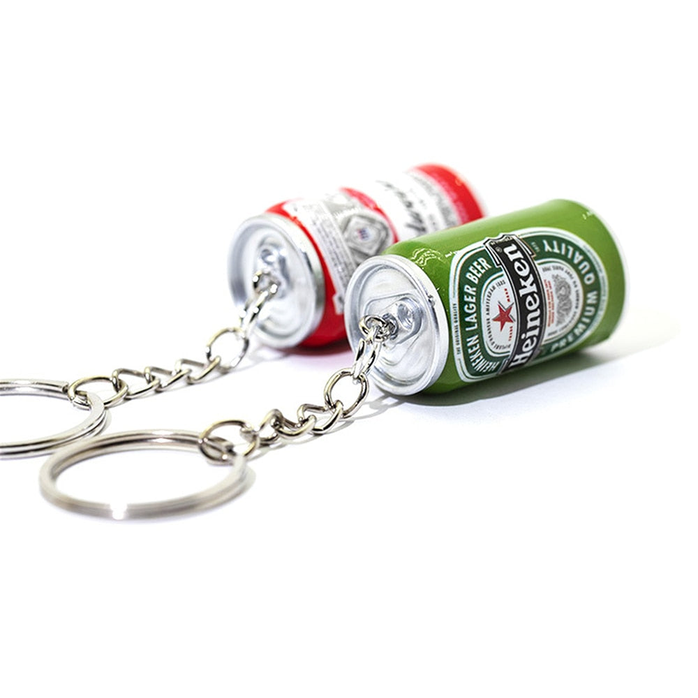 Simulation Canned Beer Keychain Mini Drink Bottle Key Ring Bag Pendant Jewelry Car Key Trinket Accessories Couples