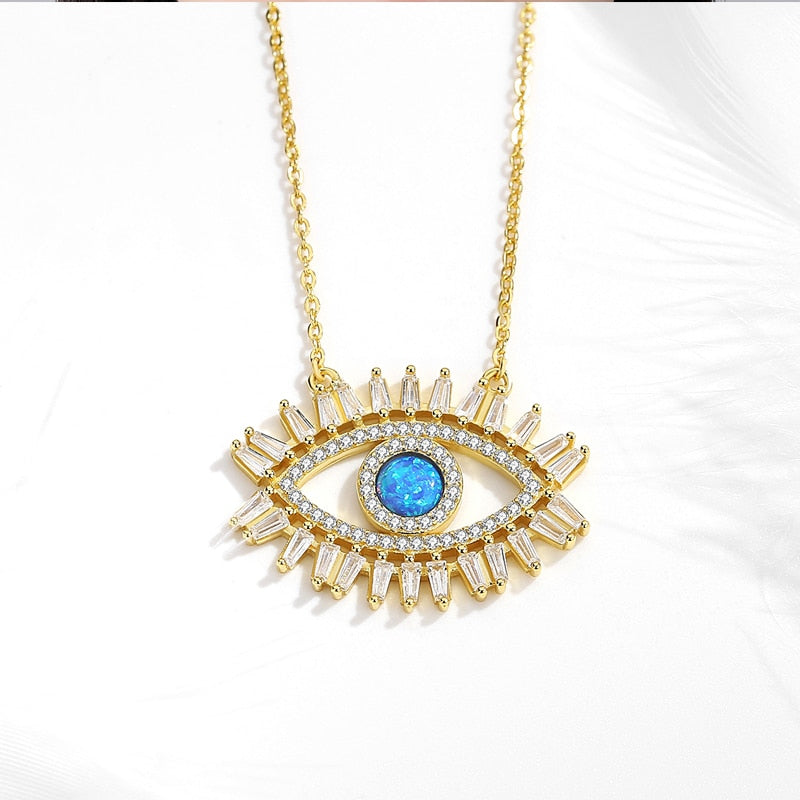 KALETINE 925 Sterling Silver Evil Eye Necklaces Women Gift Crystal CZ Lucky Turkish Blue Eye CZ Necklace Fine Turkey Jewelry