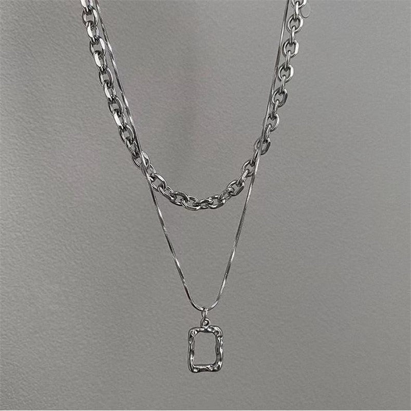 Shiny Crystal Zircon Heart Star Charm Layered Pendant Necklace for Women Charms Fashion Square Rhinestone Female Vintage Jewelry