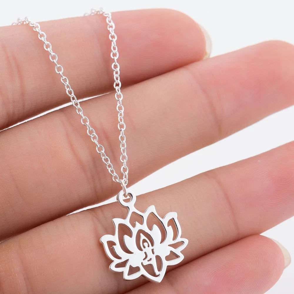 Unalome Lotus Pendant, Stainless Steel Yoga Sacred Path Necklace