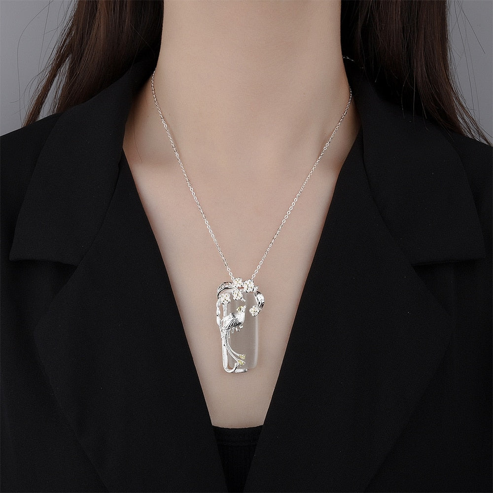 925 Sterling Silver Crystals Flower Necklaces For Women 18Inch Chain Luxury Jewelry Female Gift Items GaaBou