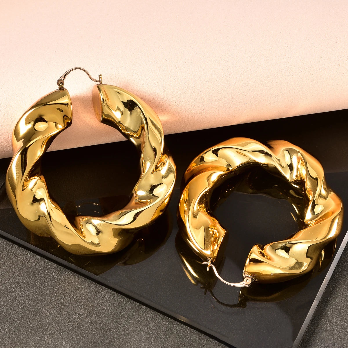 Large Gold Plated Statement Hoop Earrings Jewelry
