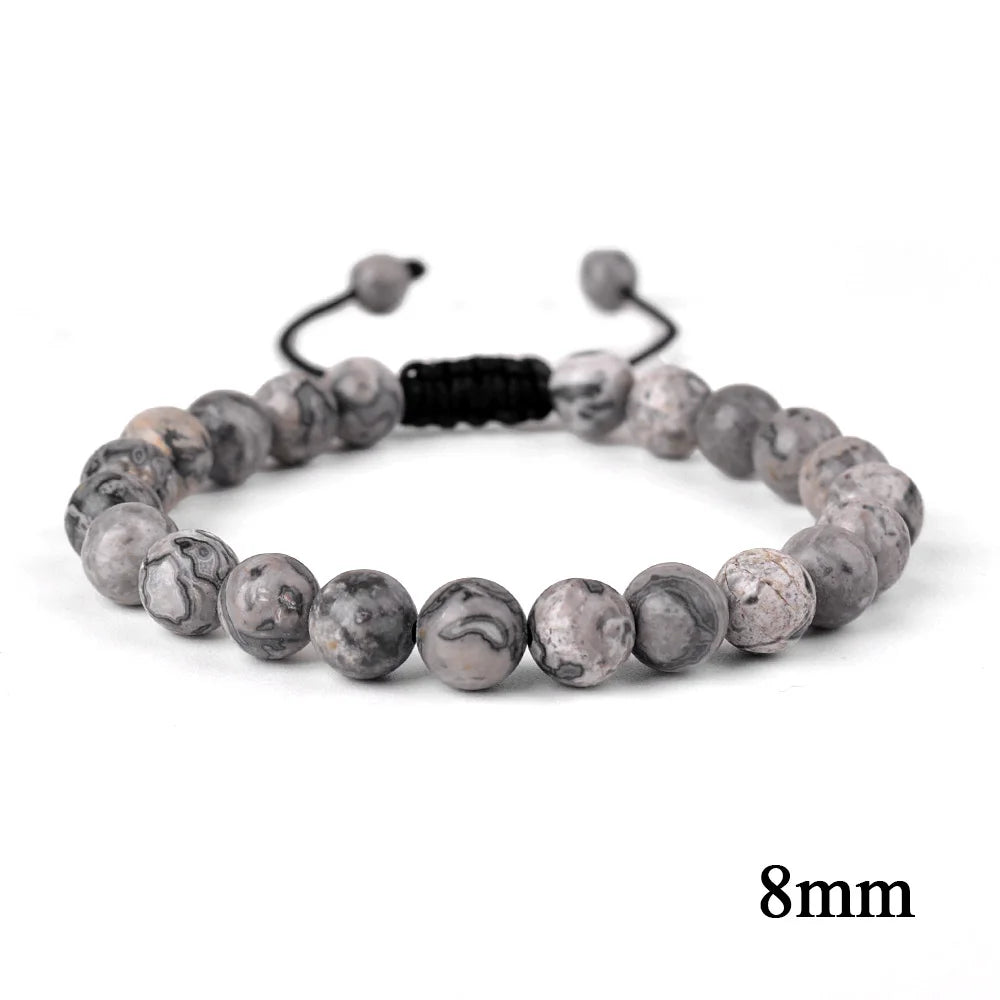 Natural Stone Beaded Bracelet — Tiger Eye, Agate & Lava