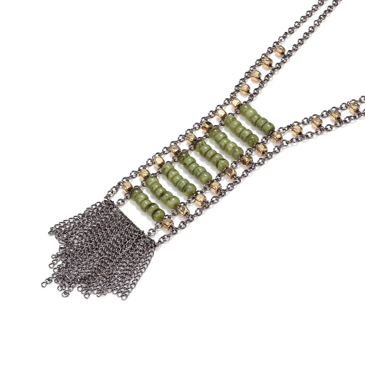 Beaded Chain Tassel Pendant Necklace Jewelry