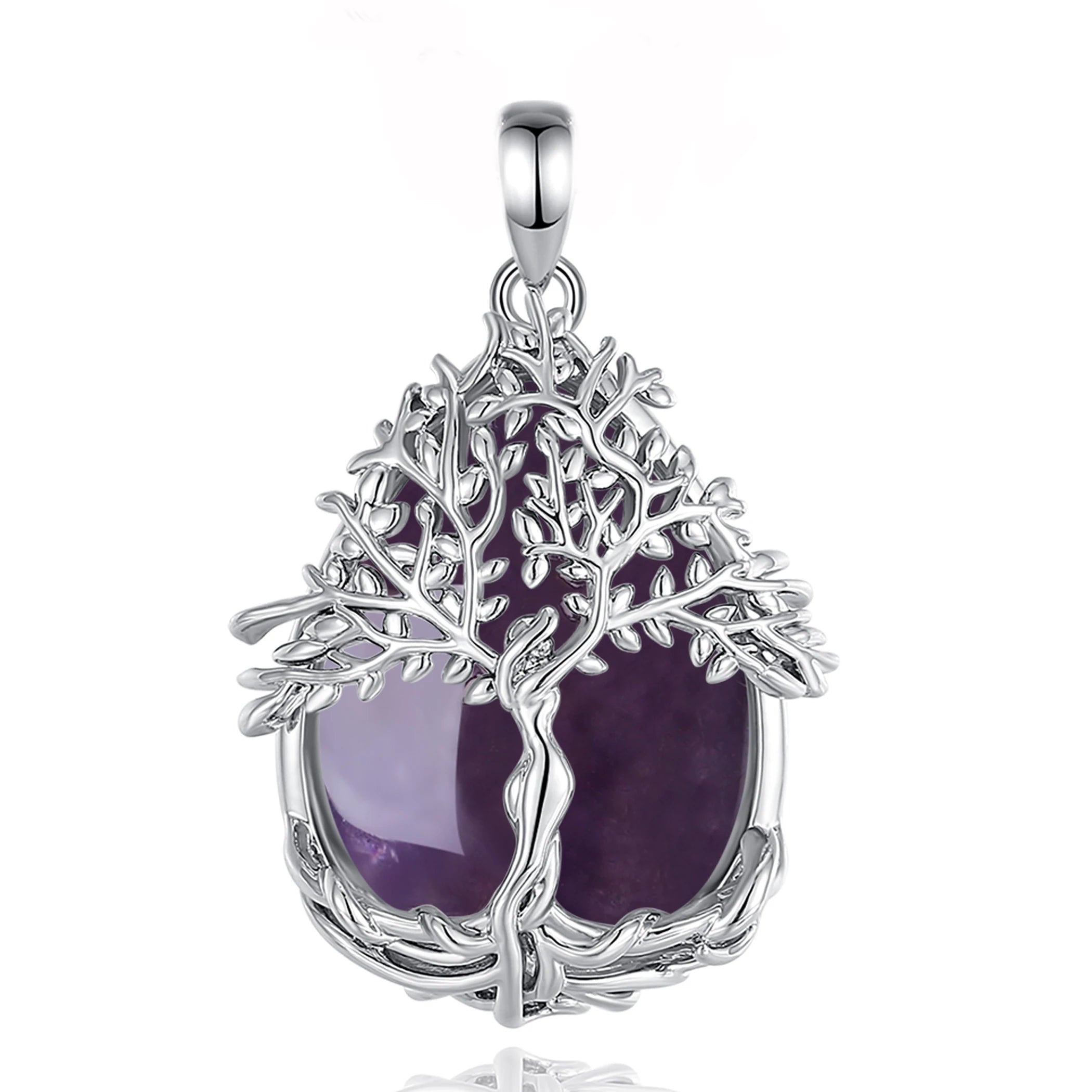 Tree of Life Multi-Crystal Pendant Necklace, Obsidian Amethyst Turquoise Healing Amulet