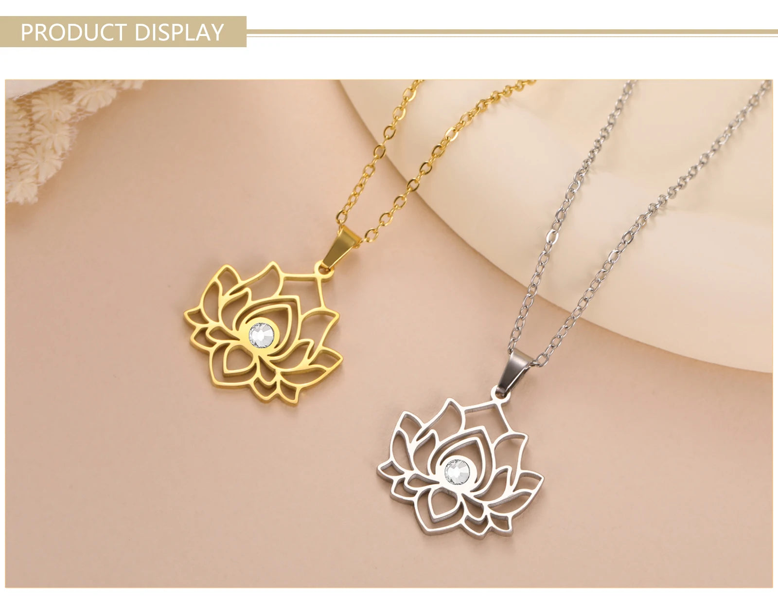 Lotus Zircon Chakra Pendant, Stainless Steel Yoga Amulet