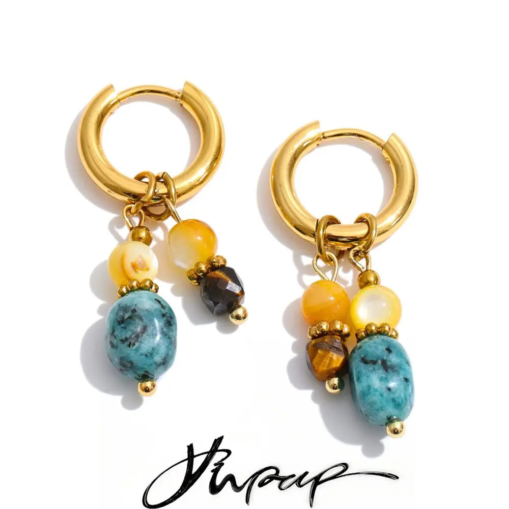 Natural Stone Oval Star Drop Earrings Jewelry
