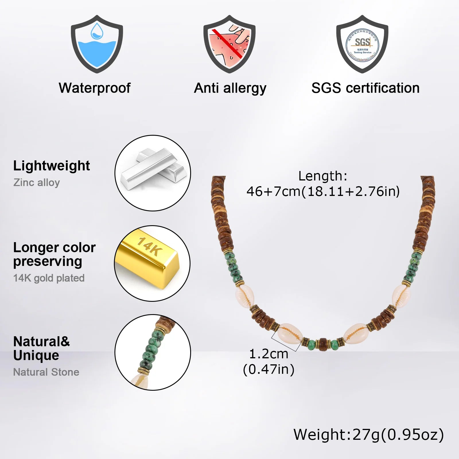 Coconut Shell and Conch Boho Necklace for Men
