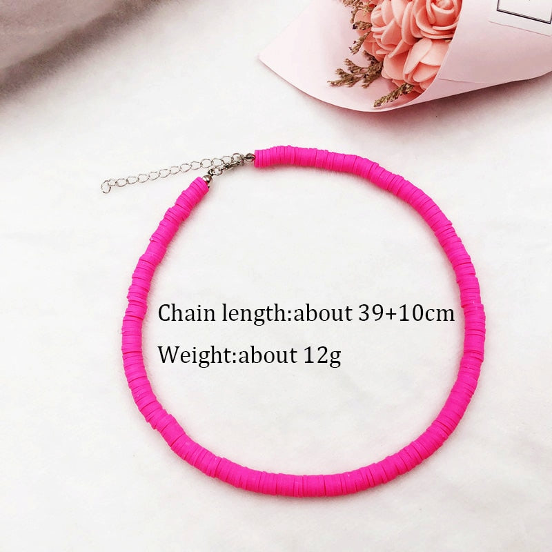 Donarsei New Fashion Colorful Clay Choker Necklace For Women Bohemian Adjustable Soft Pottery Collar Necklace Boho Jewelry