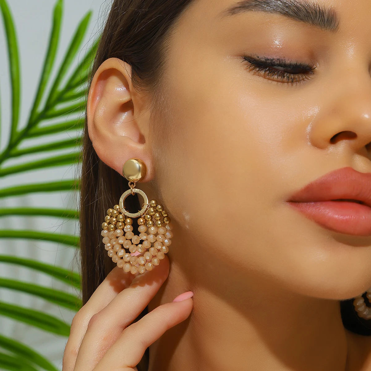 Layered Crystal Bead Round Drop Earrings Jewelry