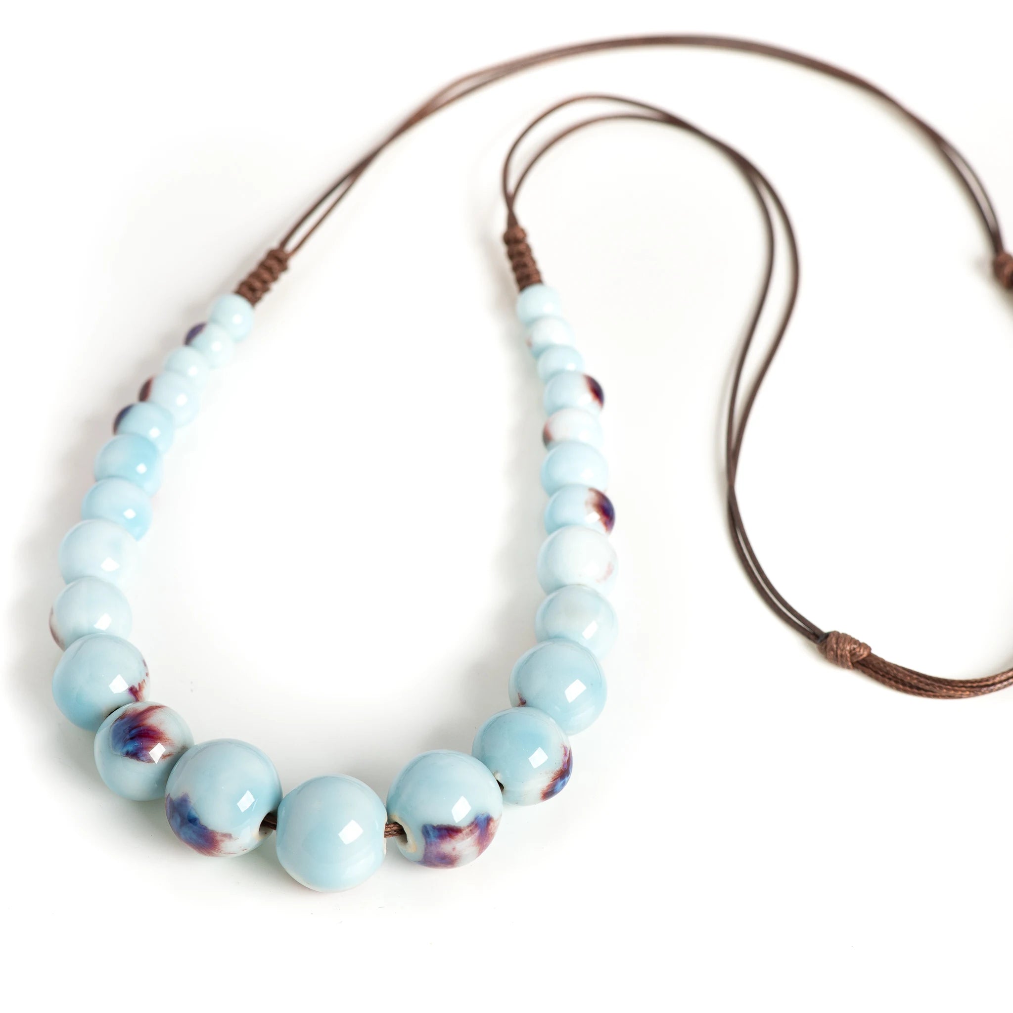 Vintage Ceramic Bead Adjustable Long Necklace Jewelry