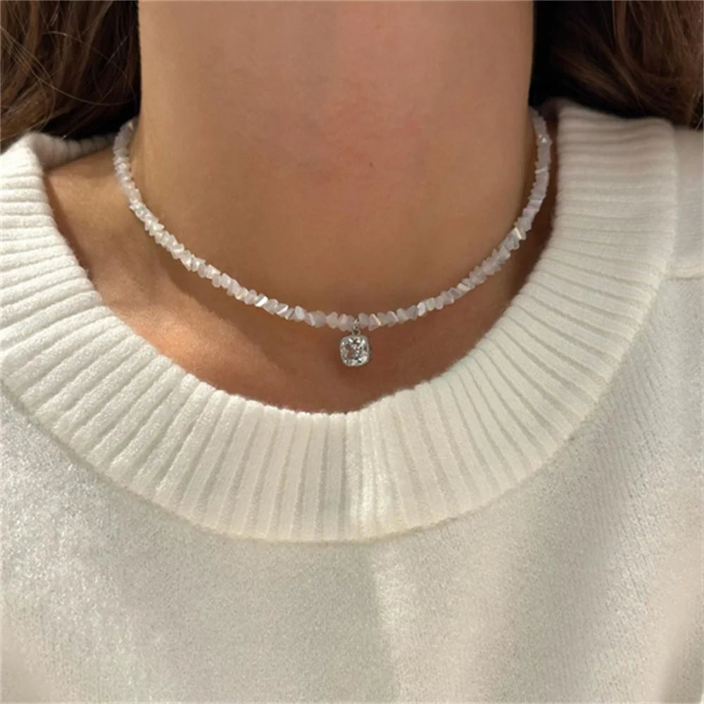 Zircon Heart Crystal Tassel Pendant Necklace Jewelry