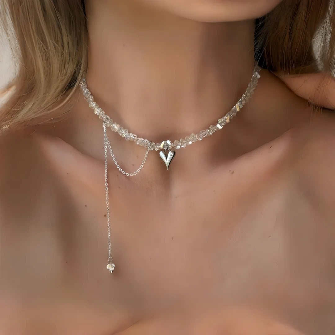 Transparent Crystal Zircon Heart Necklace Jewelry