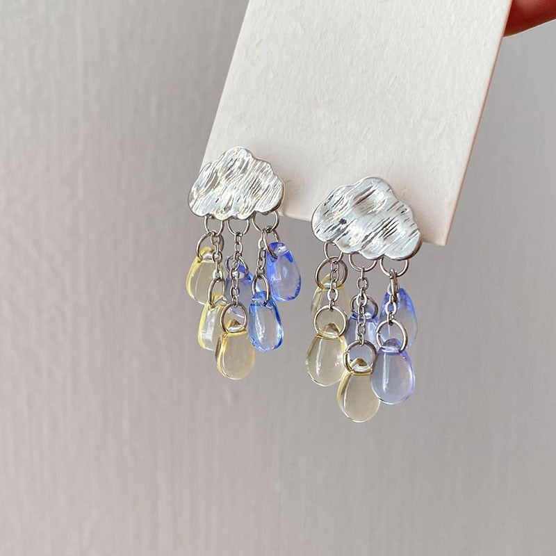 Original Cute Cloud Blue Rain Drop Dangle Earrings For Women 2022 Sweet White Glaze Charming Jewelry