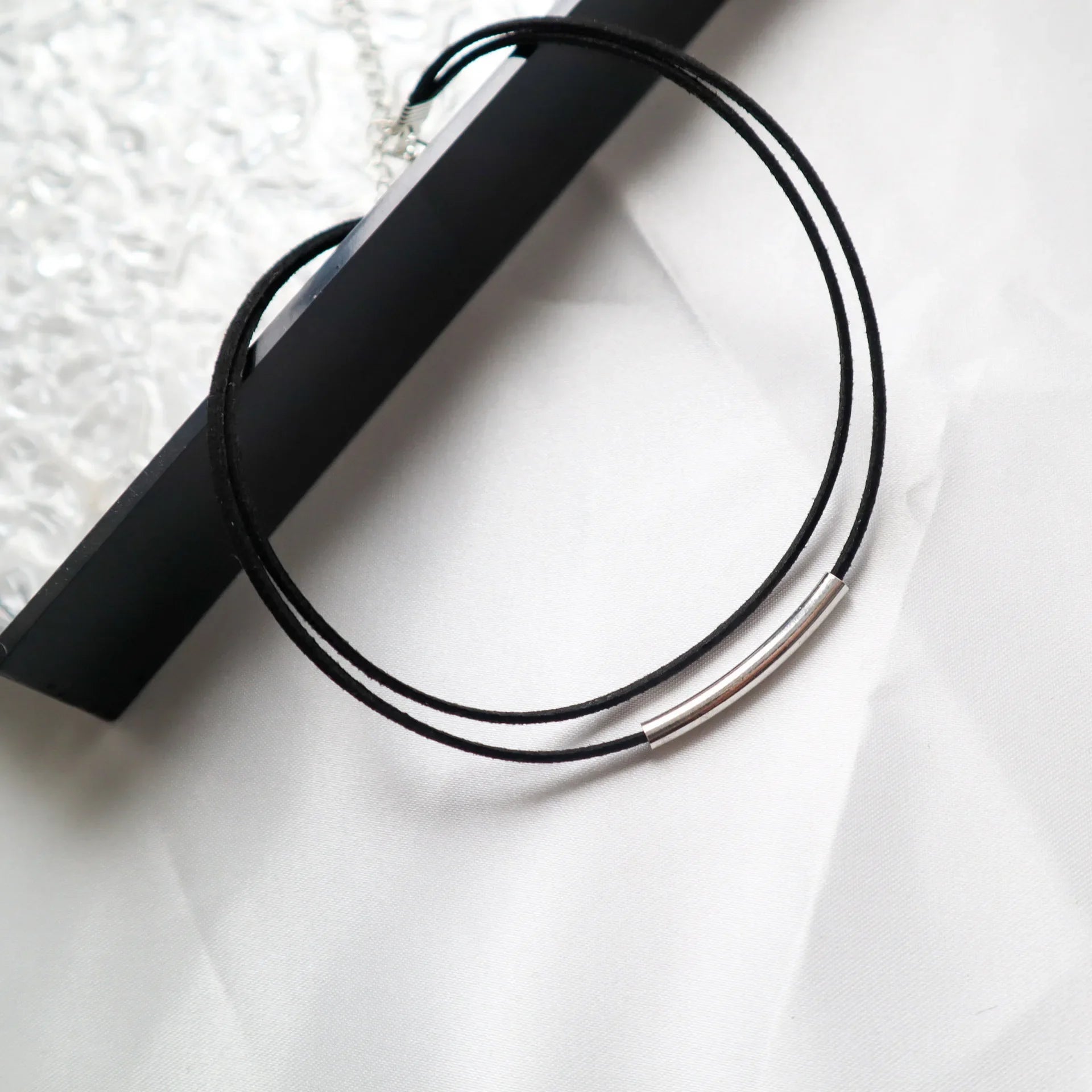 Metal Tube Velvet Double Layer Choker Necklace Jewelry