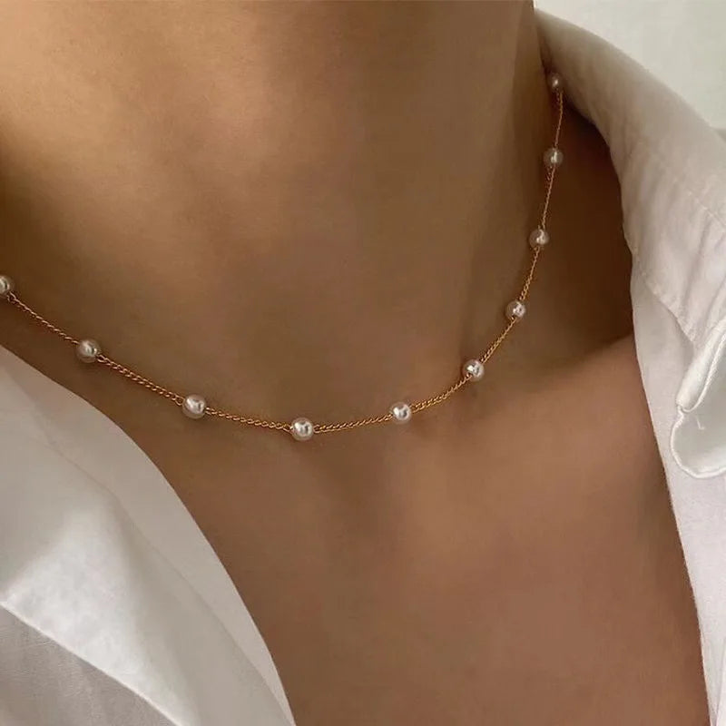 Pearl and Heart Pendant 14K Gold Waterproof Necklace Set (3 Pieces)