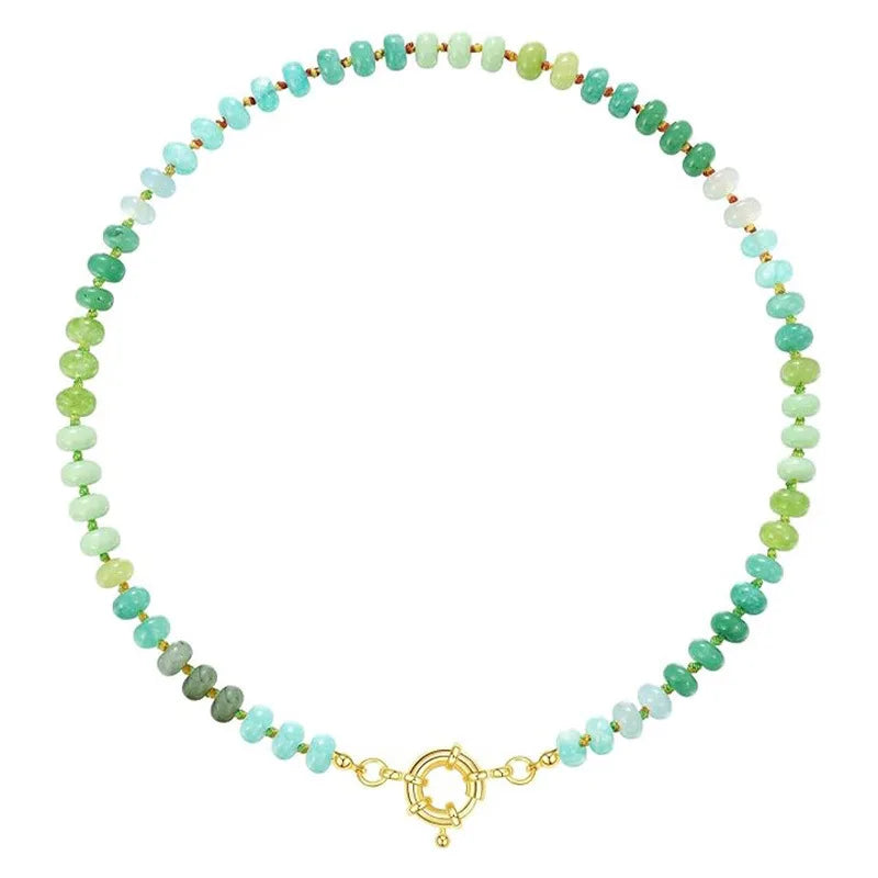 Colorful Boho Natural Stone Surfer Beach Choker 6mm Beaded Gemstone Necklace for Women 14K Gold Plated Handmade Jewelry - Charlie Dolly