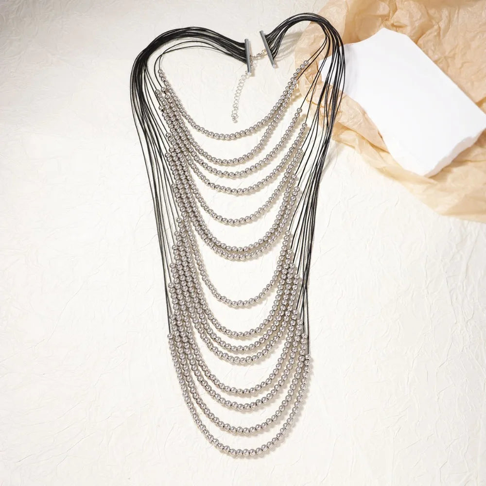 Pearl Waterfall Layered Tassel Necklace Jewelry