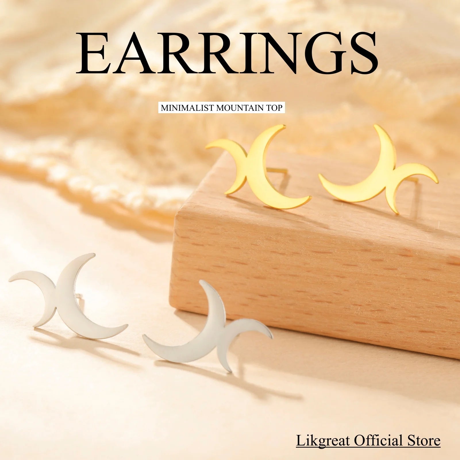 Crescent Moon Dangle Stud Earrings, Vintage Lunar Phase Celestial Talisman