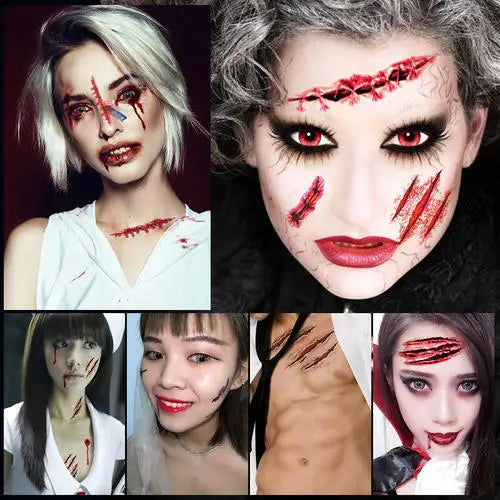 Halloween Temporary Tattoo Sticker Waterproof 3D Bite Mark Zombie Acars Wound Tattoo Sticker Halloween Party Cosplay Makeup Prop - Charlie Dolly