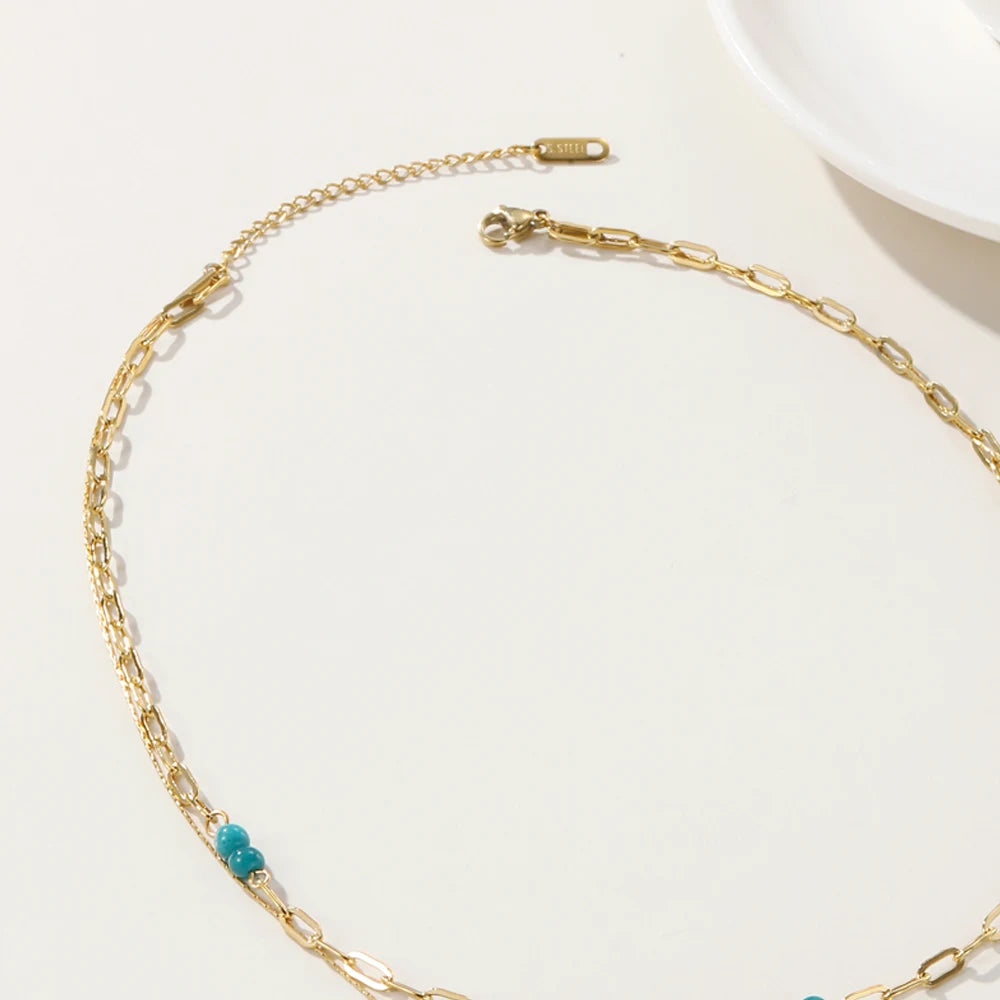 Blue Acrylic Bead Layered Charm Necklace Jewelry