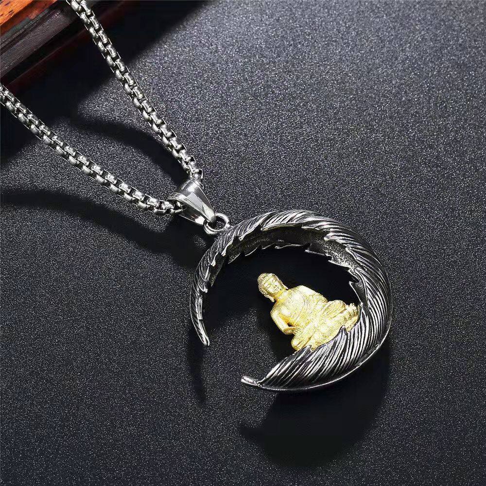 Latest Retro Personality Trend Moon Buddha Pendant Necklace Neutral Fashion Party Jewelry Gift