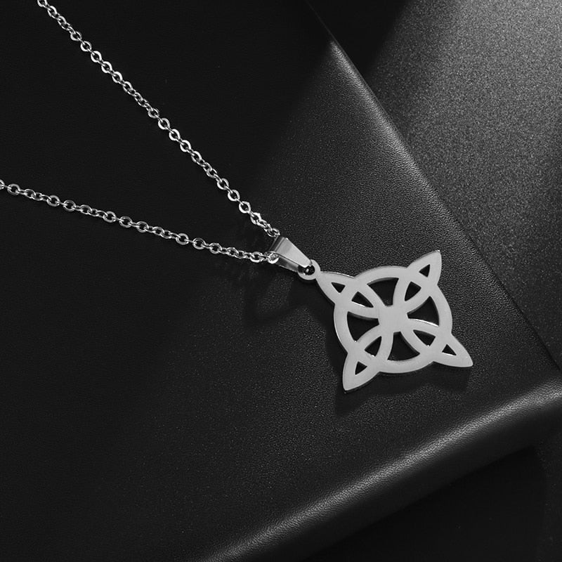 Silver Color Witch Knot Necklace for Women Stainless Steel Choker Necklaces Vintage Amulet Protection Supernatural Jewelry Sets