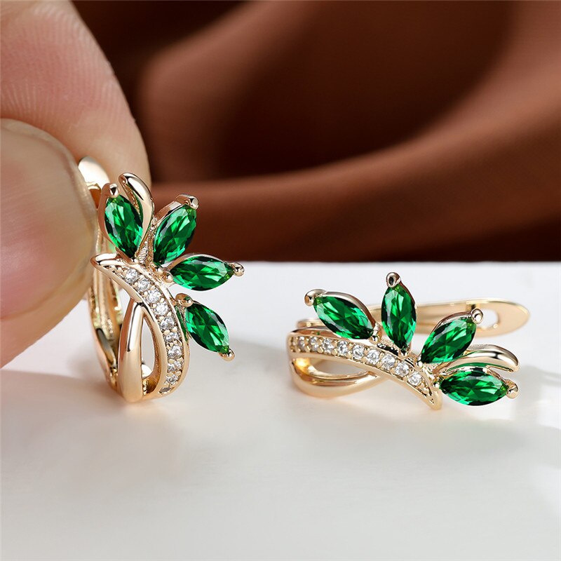 Cute Flower Light Blue Zircon Earrings Multicolor Crystal Stone Hoop Earrings Trendy Gold Color Wedding Earrings For Women