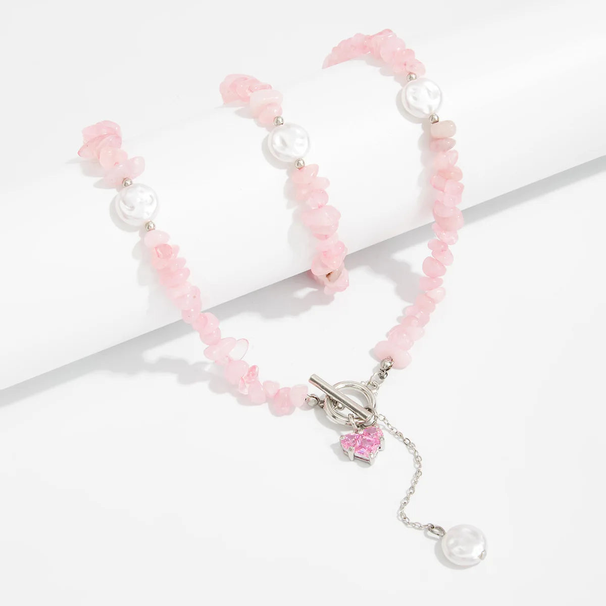 Pink Zircon Heart Pearl Pendant Necklace