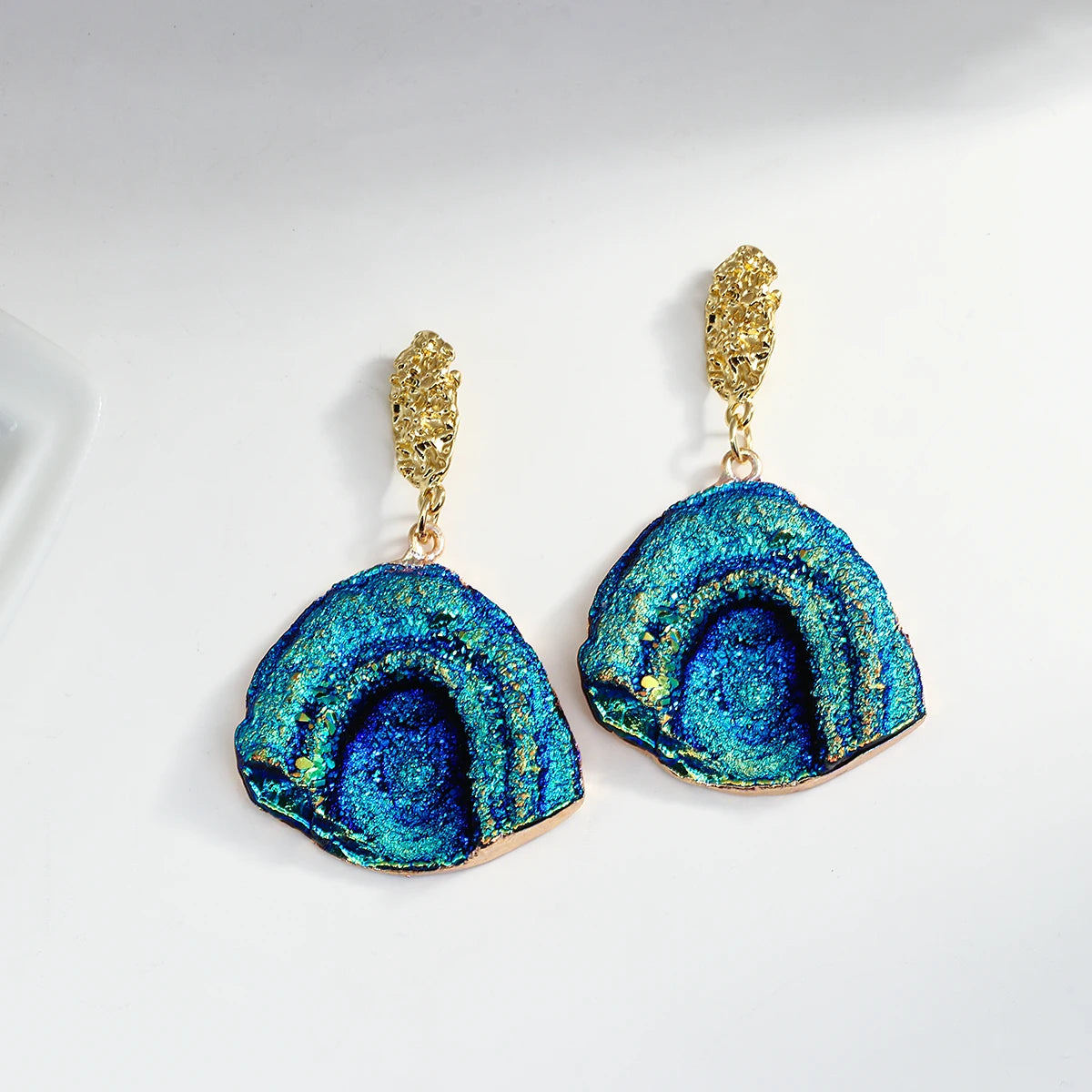 Volcanic Rock Abstract Drop Earrings, Starry Night Boho Jewelry