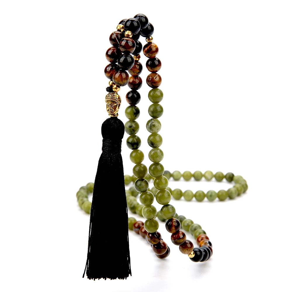 Tiger Eye Black Onyx 108 Mala Necklace Jewelry