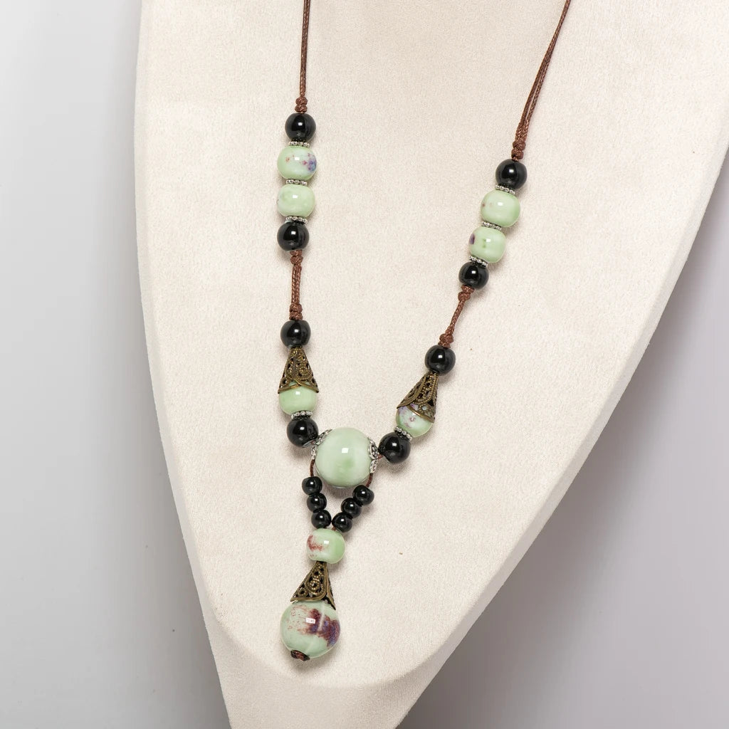 Ceramic Bead Stone Shell Long Necklace Jewelry