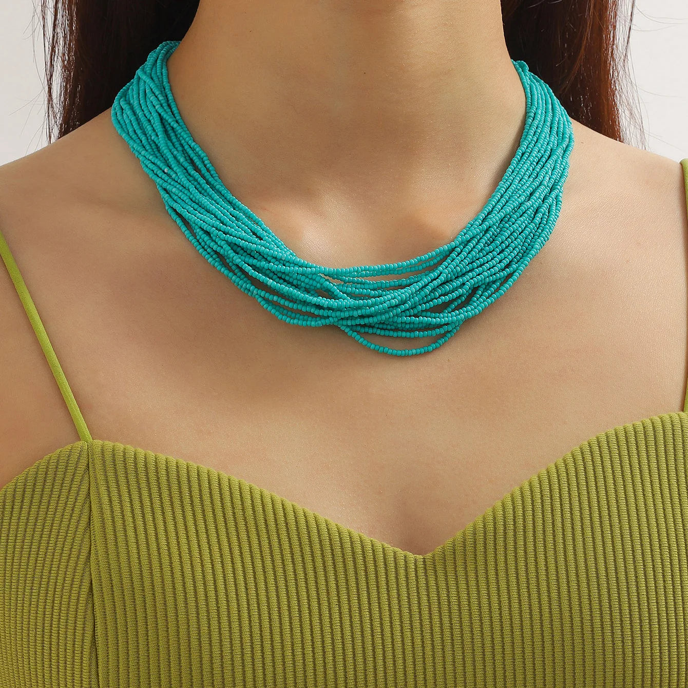 Beaded Multilayer Statement Choker Necklace Jewelry