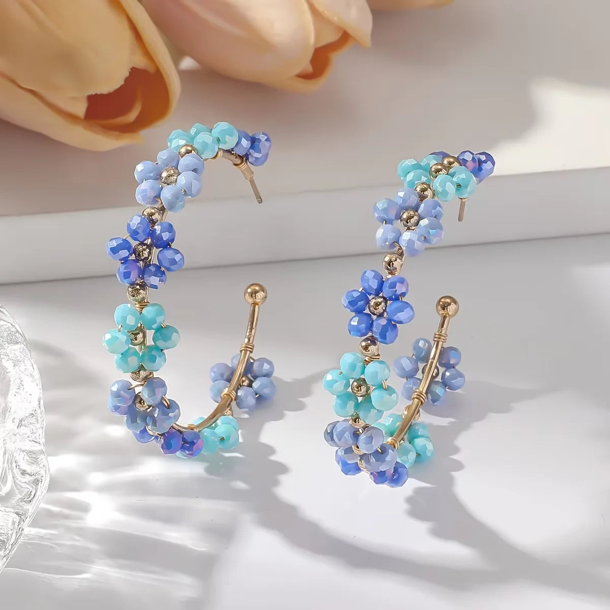 Crystal Beaded Sunflower Handmade Earrings Jewelry