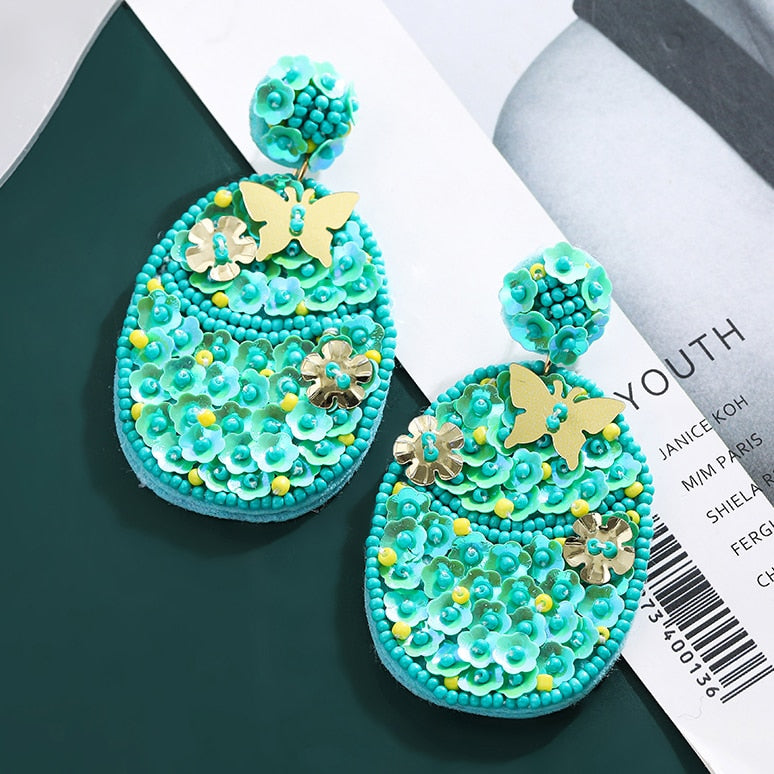 Bohemia Colorful Seed Beads evil eye Flower Drop Earrings For Women Handmade Tassel swan Statement Dangle Earrings Jewelry