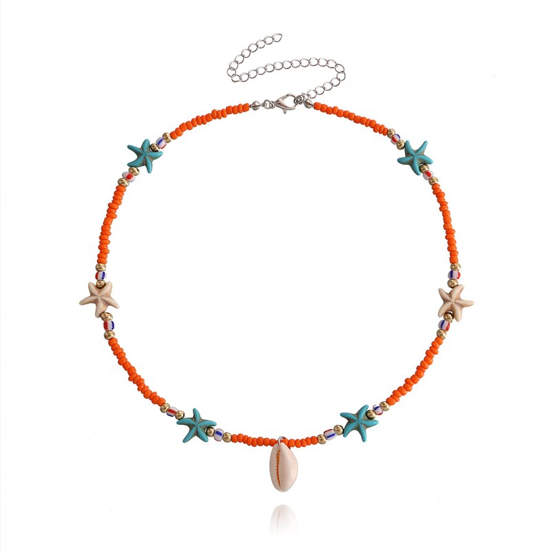 Necklace Boho Colorful Beads Starfish with Sea Shell Pendant Women Handmade Chic Jewelry
