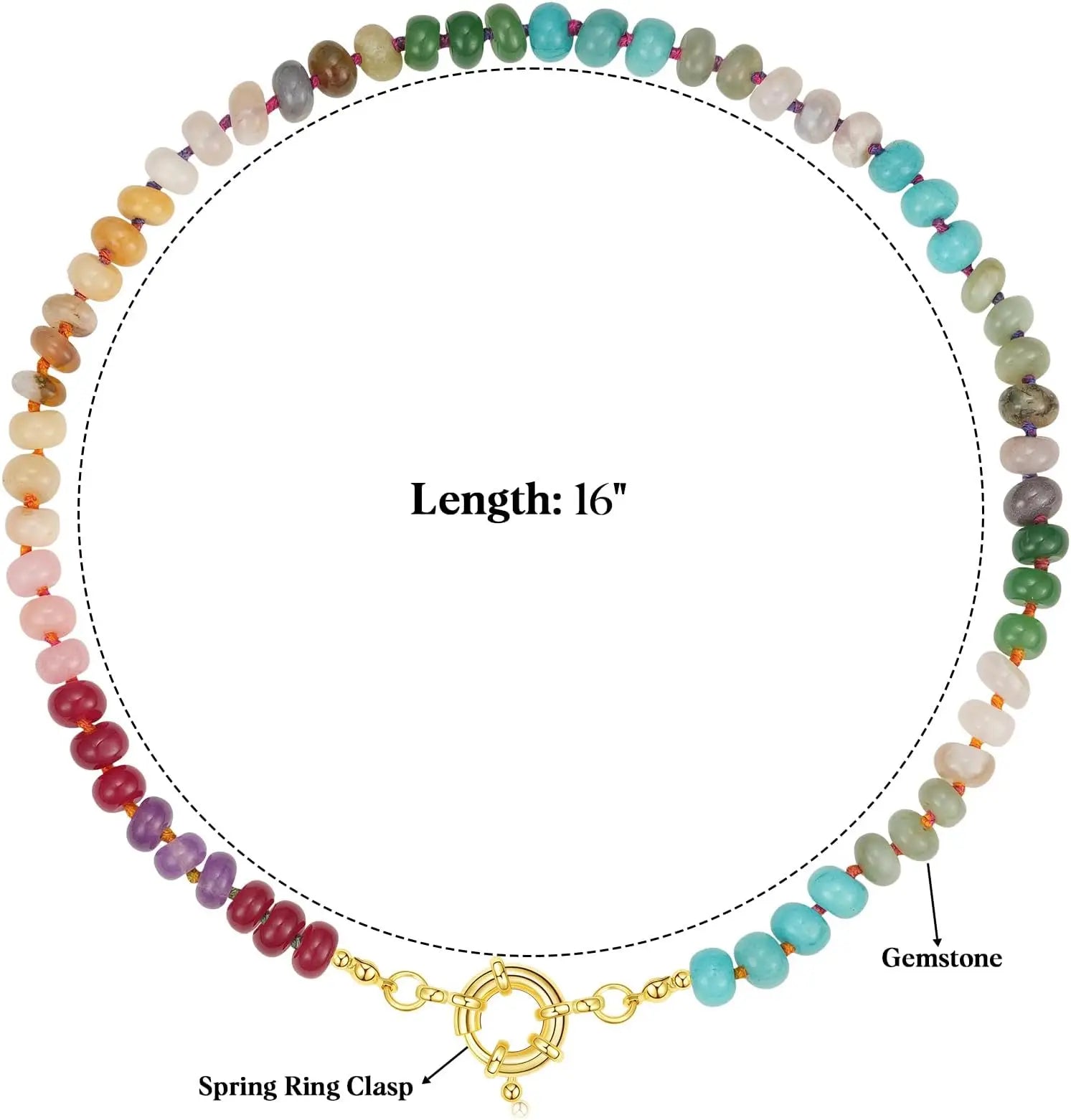 Colorful Boho Natural Stone Surfer Beach Choker 6mm Beaded Gemstone Necklace for Women 14K Gold Plated Handmade Jewelry - Charlie Dolly