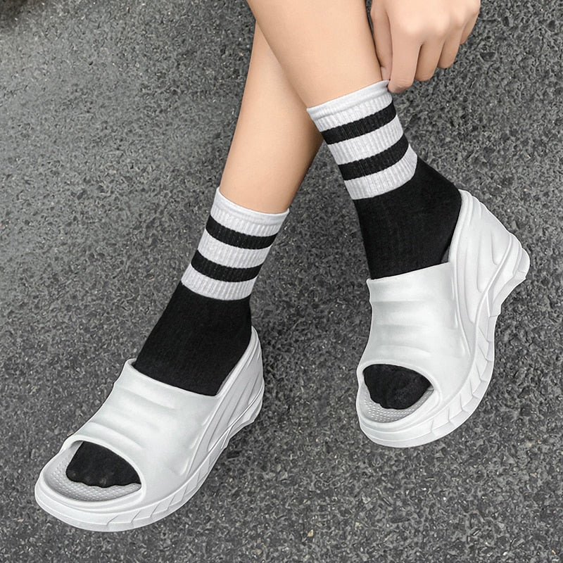 8cm Sloped Heels Women Slippers Platform Wedges Summer Casual Women Shoes Outdoor Comfortable Beach High Slipper Dress Sandals