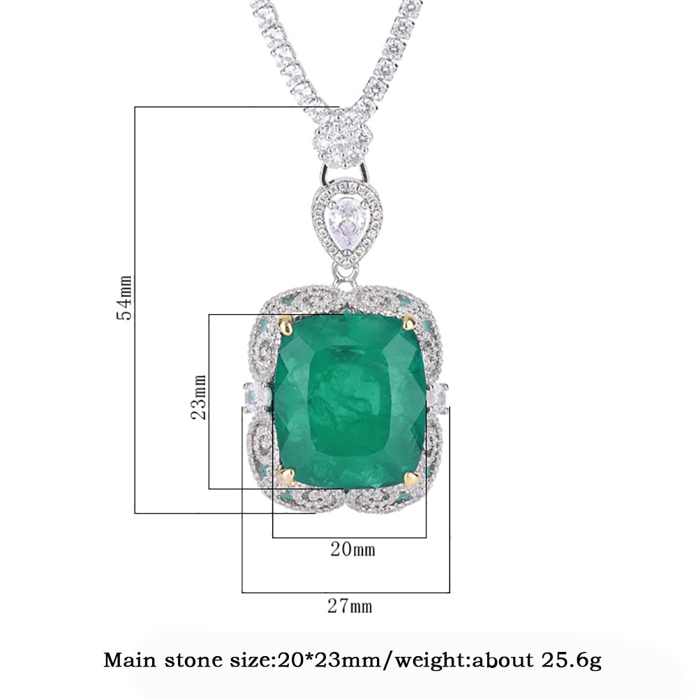 Luxury Vintage 20*23mm Emerald Pendant Tennis Chain Necklace for Women Lab Diamond Cocktail Party Fine Jewelry Accessories Gift